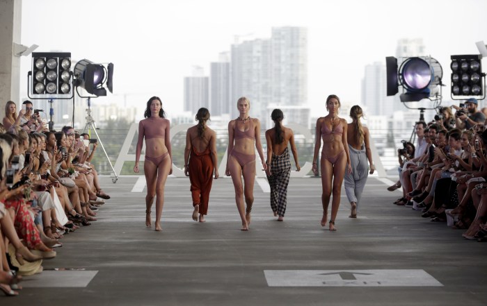 Naked women walk on the catwalk