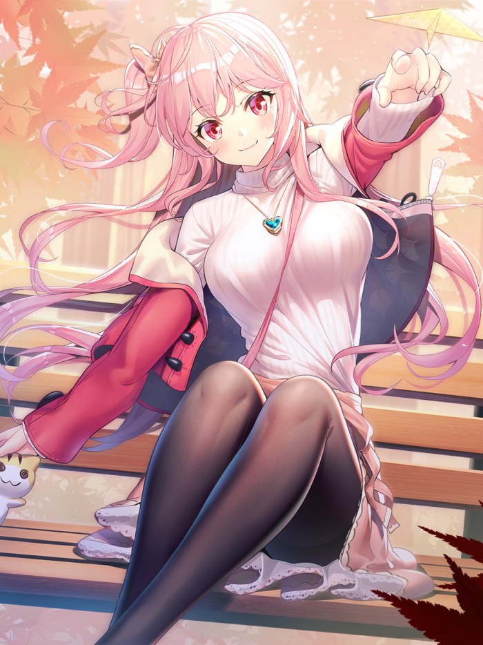 Corrects stockings on the street