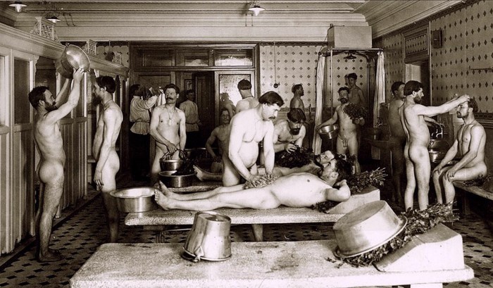 Naked women in a public bath