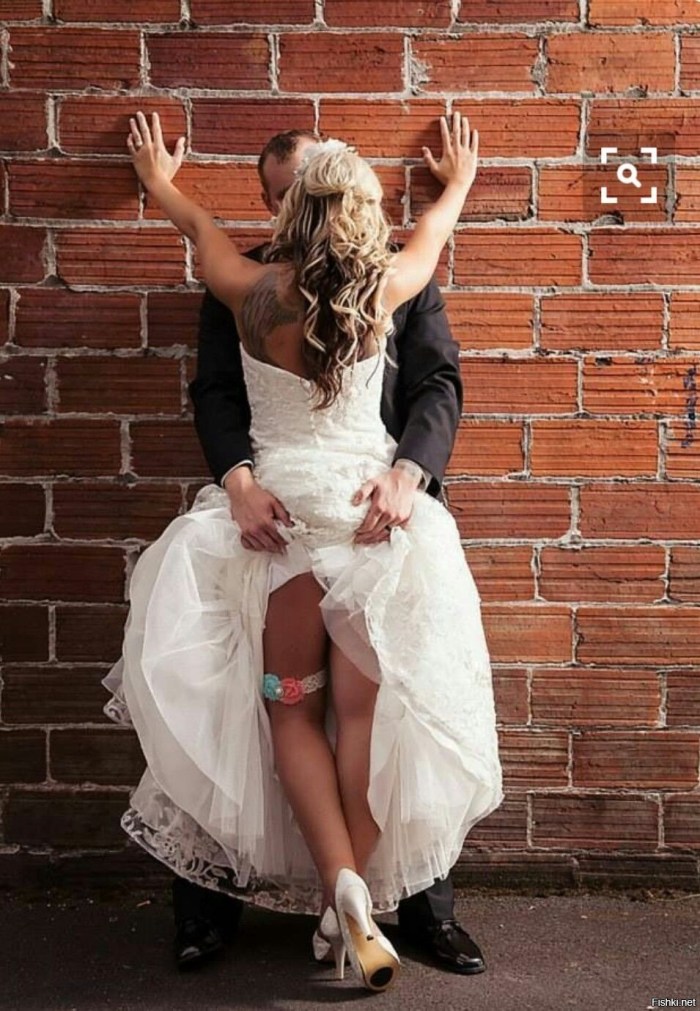 The bride lifted the dress