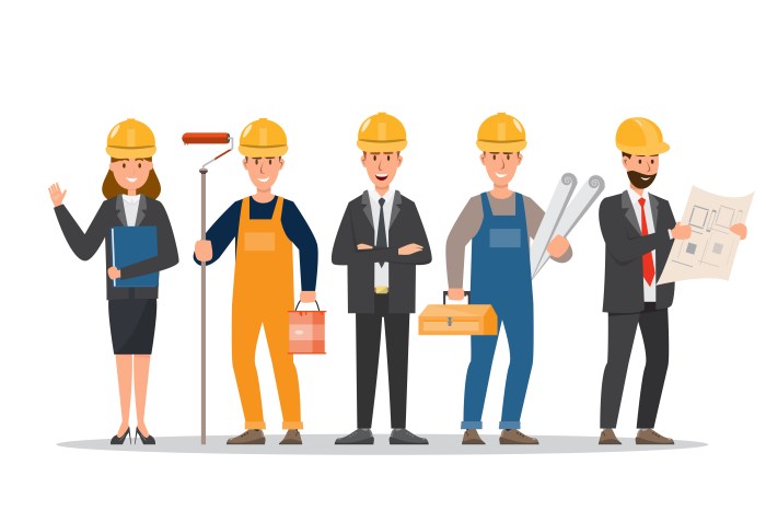 Builders at a construction site in full growth