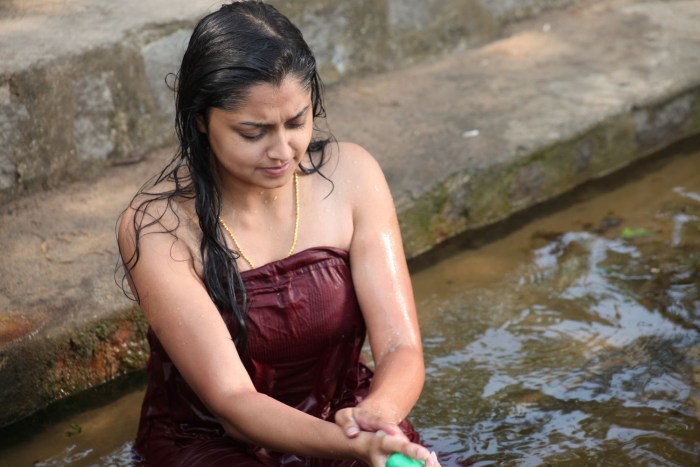 Aunty bathes