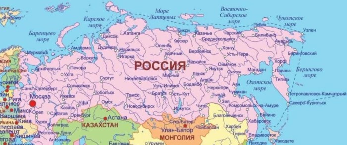 Russian map with large cities
