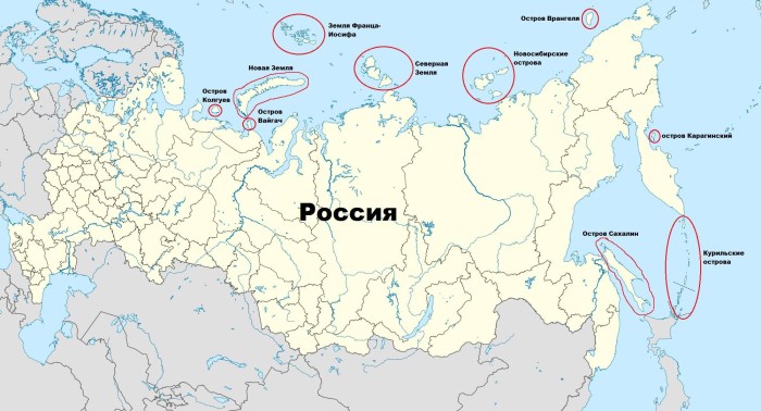 The islands of the Peninsula of Archipelago on the map of Russia