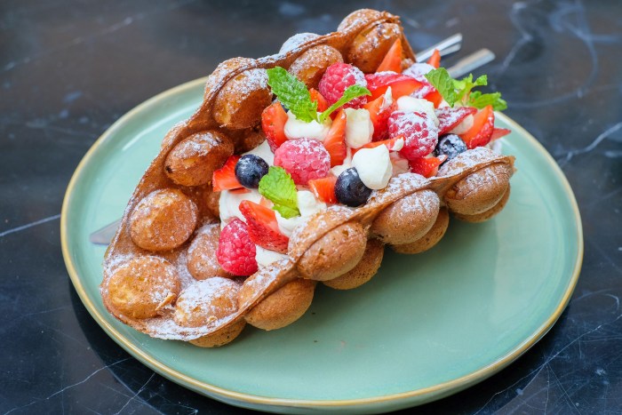 Waffles with ice cream and fruits