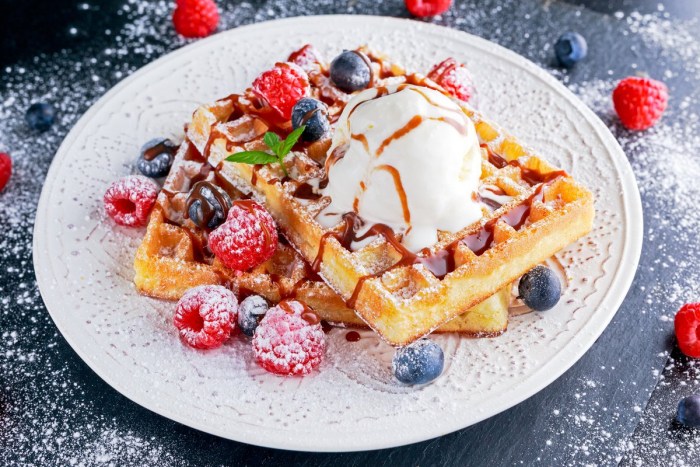 Belgian waffles with ice cream