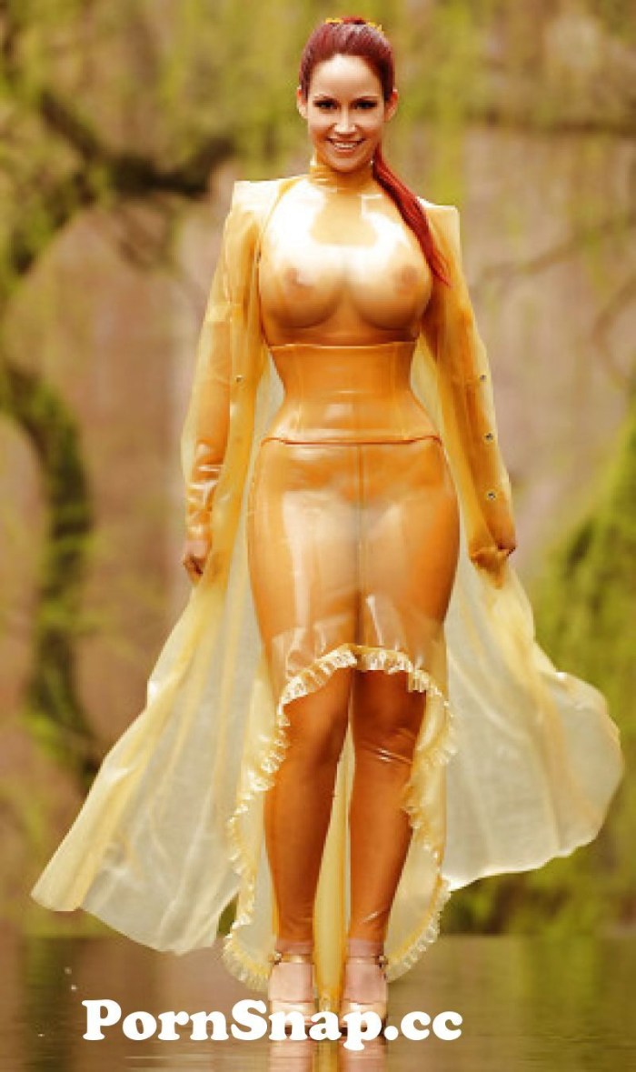 Transparent latex swimsuit on the trance naked