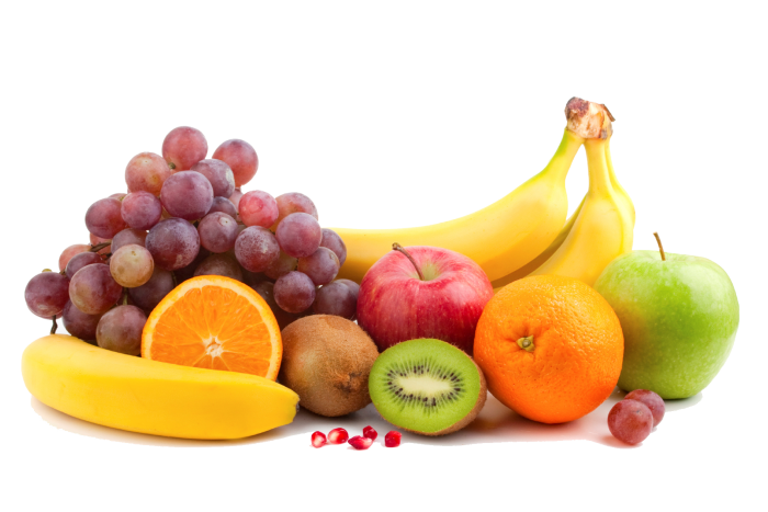 Banans apples oranges on a plate