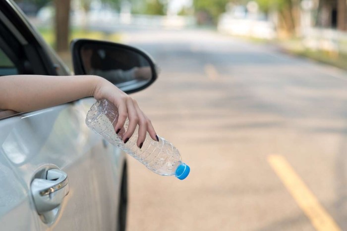 Plastic bottles in the car