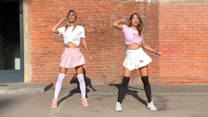 Girl dances in a skirt
