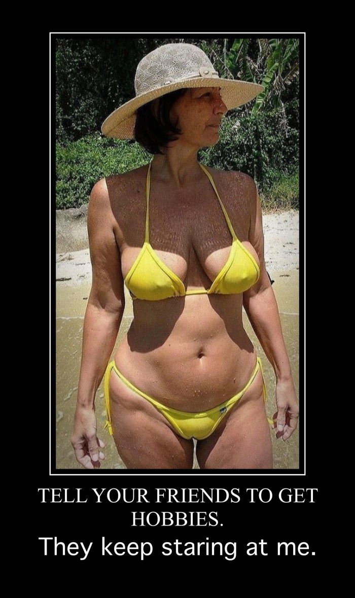 Elderly women in mini bikini