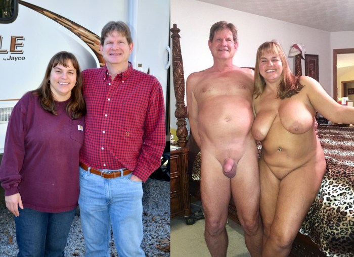Dressed and striped mature pairs