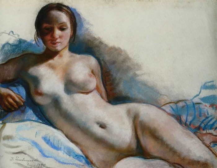 Naked model and artists