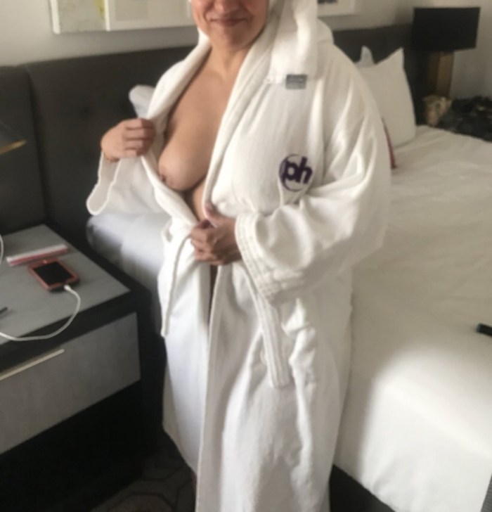 Girls with big tits in a dressing gown