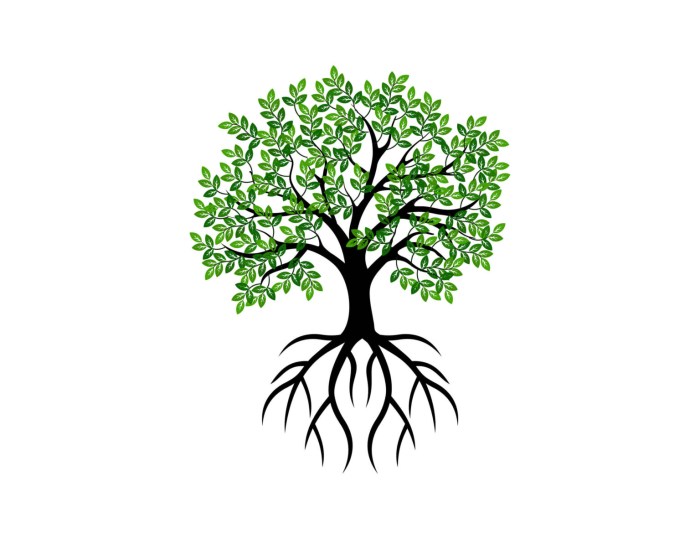 Symbol of wood with roots and wood