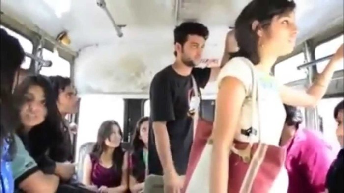 Beautiful breasts in public transport