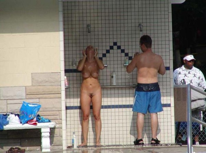 Nudists on a public beach