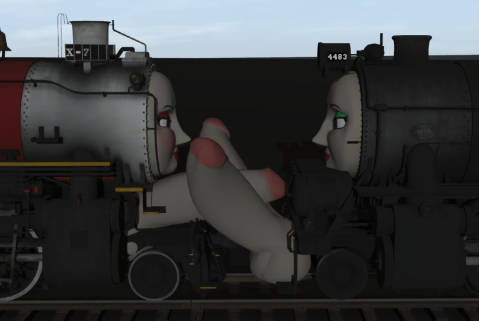 Naked women on rails