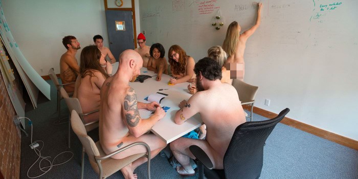 Naked employees in the office