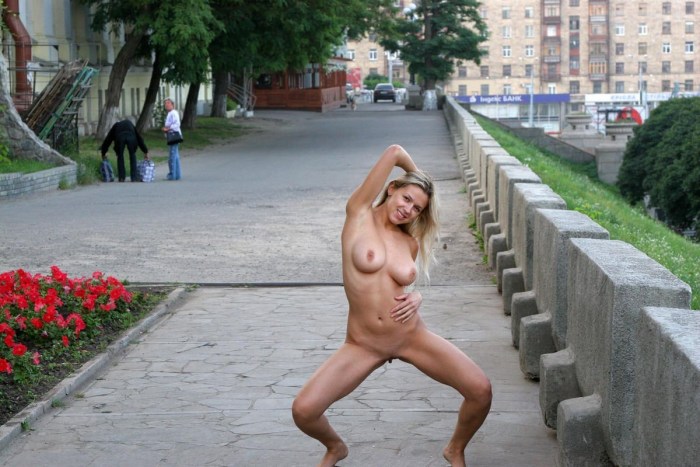 Embarrassed naked on the street