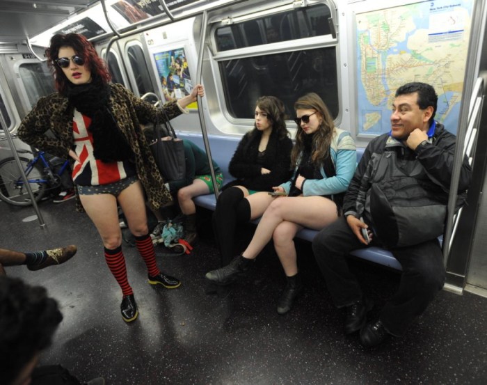 Flashmob in the subway without pants in Moscow