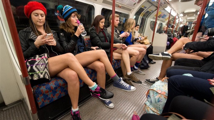 Women in tights in transport