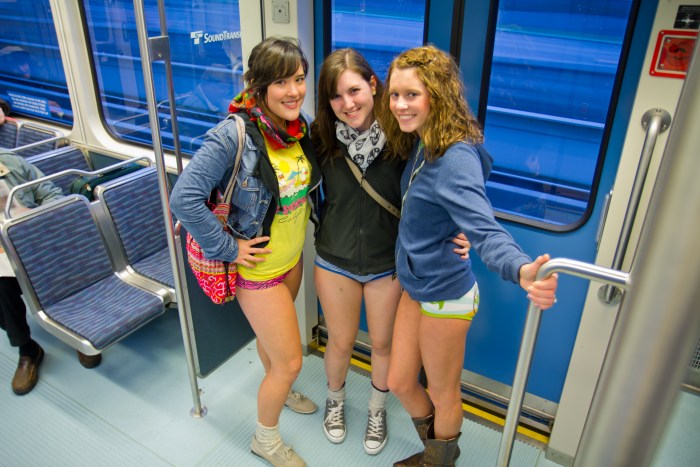 Flashmob in the subway without pants in Moscow