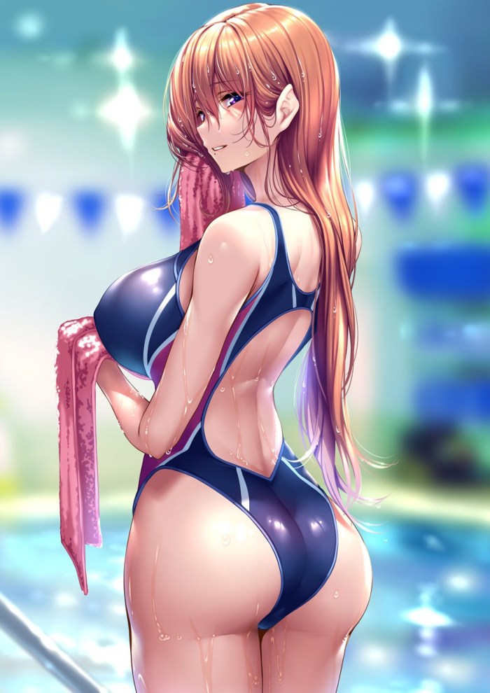 Girls in the pool in swimsuits