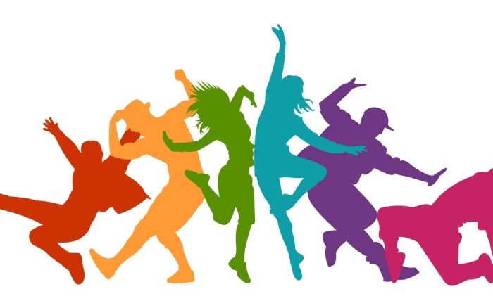Color silhouettes of dancing teenagers