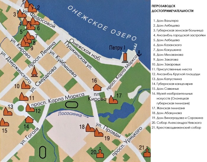 Petrozavodsk map with attractions
