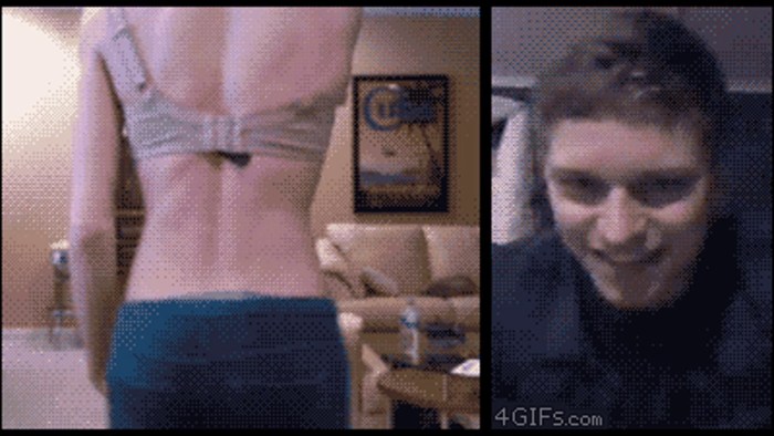 The gif's bra is unfastened