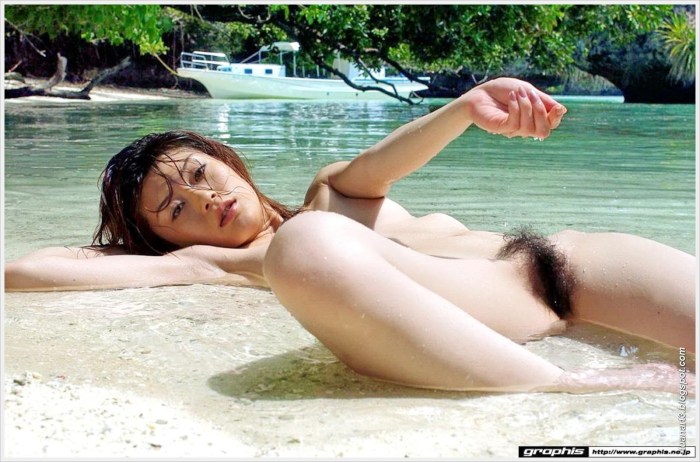 Wife on the beach without a swimsuit