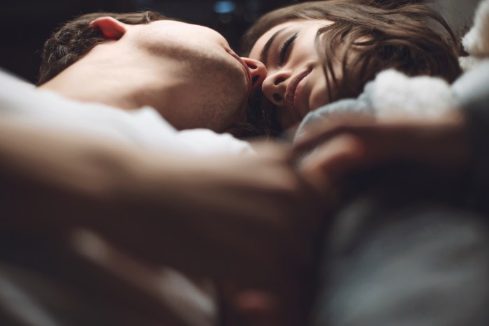 Tender hugs in bed