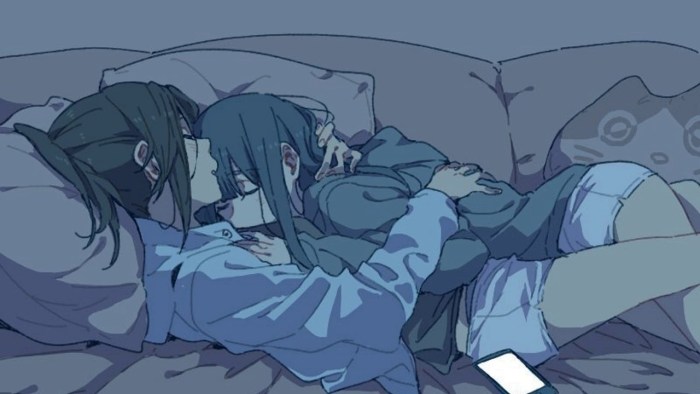 Anime sleep in an embrace