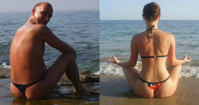 Men in thongs on the beach