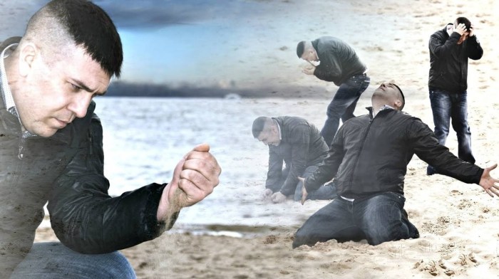 Sad man with sand