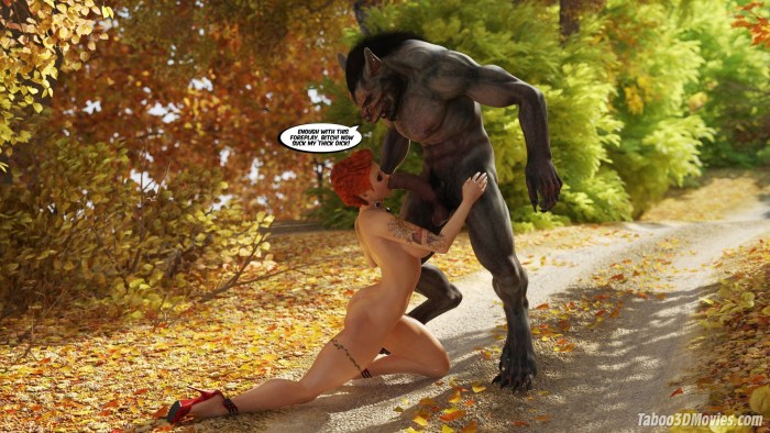 Red cap and gray wolf nude