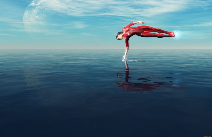 On the surface of the water