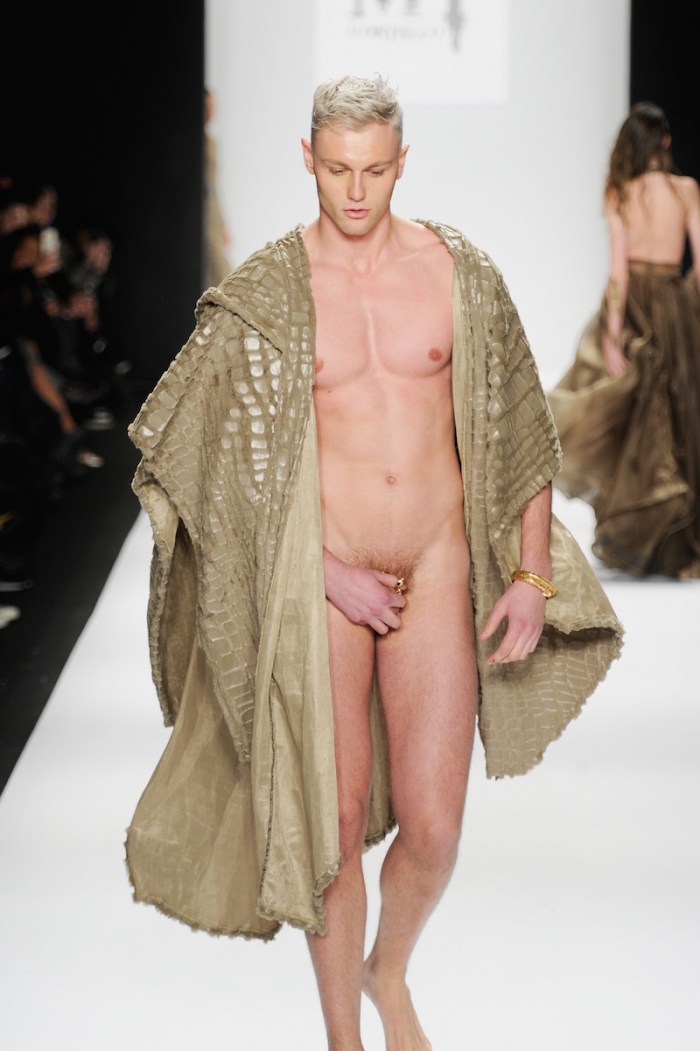 The fashion model is dressed in the fashion show