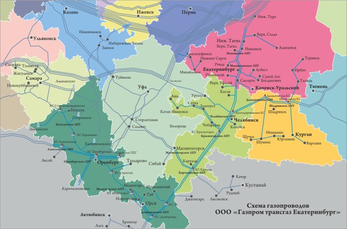 Gazprom Transgaz Yekaterinburg Scheme of gas pipelines