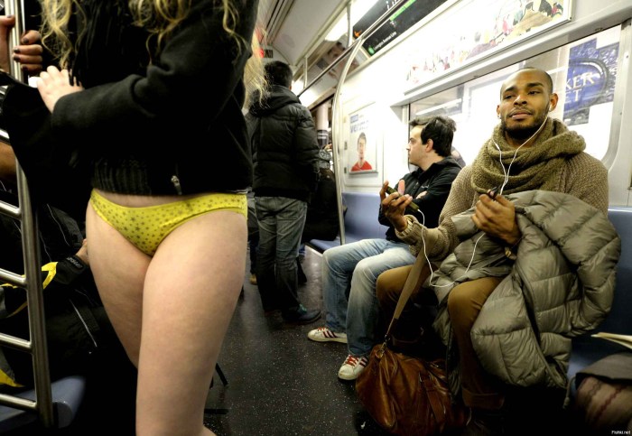 In the subway without pants