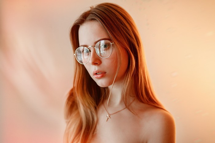 Beautiful red -haired girls with glasses
