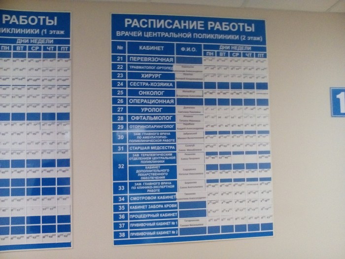 Schedule of the work of doctors in the clinic 2