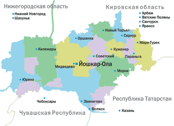 Marie El Yoshkar Ola on the map of Russia