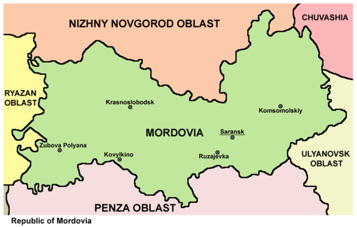Mordovia Saransk on the map of Russia