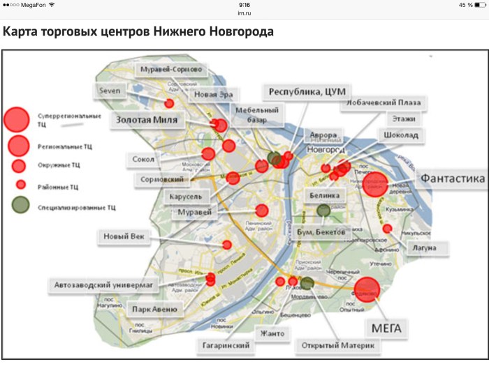 Map of Nizhny Novgorod by districts