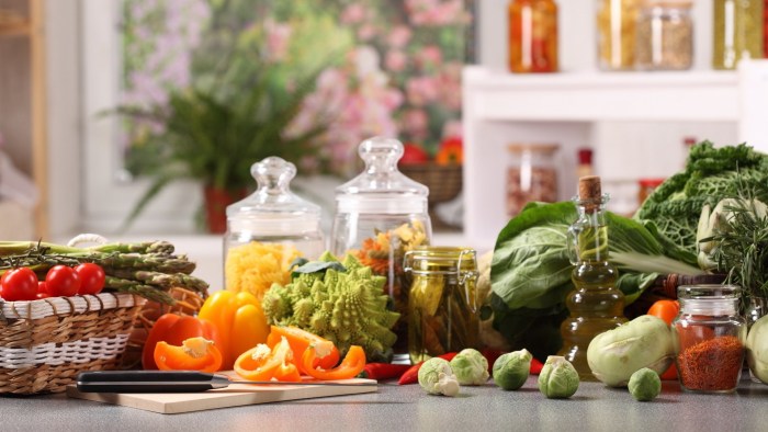 Kitchen table with products