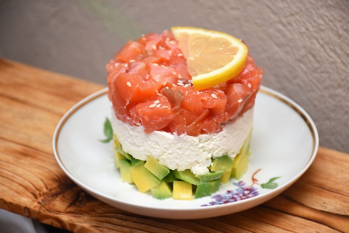 Red fish tartar and avocado