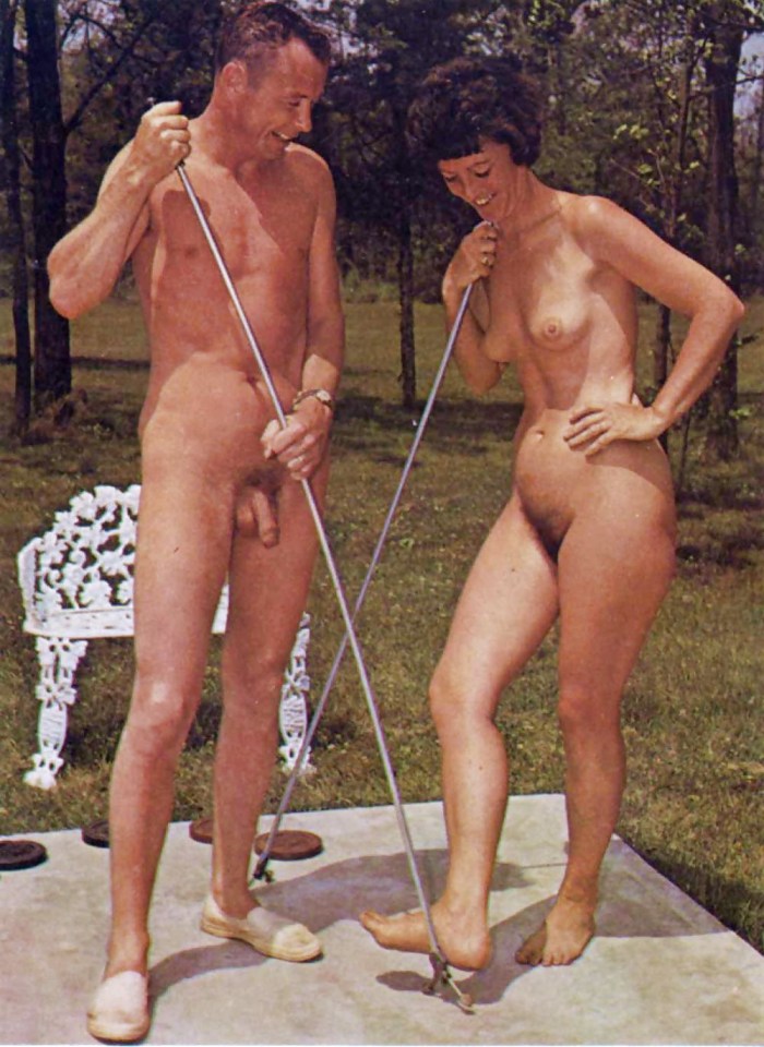 Retro naked women with young men