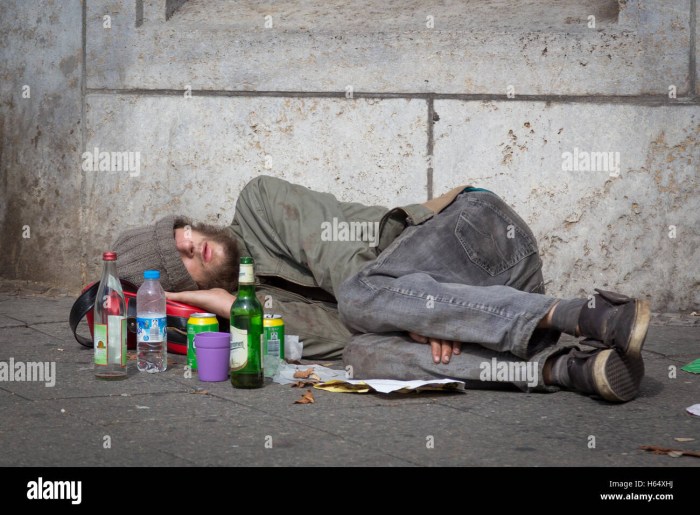Alcoholic lies on the street